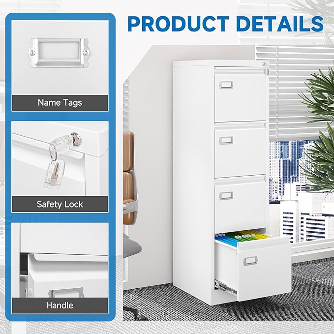 4 Drawer File Cabinet with Lock Metal Vertical File Storage Cabinet Office Home - Image 9