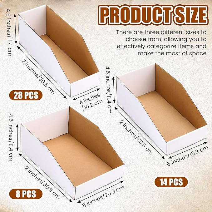 50 Pack Cardboard Storage Bins Assorted Sizes, Cardboard Boxes, 28 Pack 12x4x4.5 - Image 2