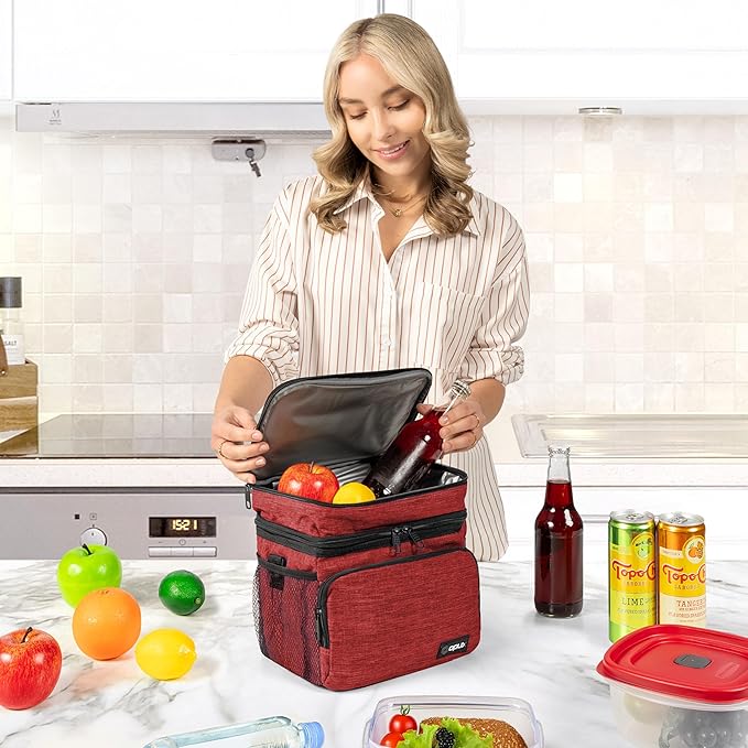 opux Insulated Lunch Bag for Men Women, Large Dual Compartment Cooler Bag - Image 3