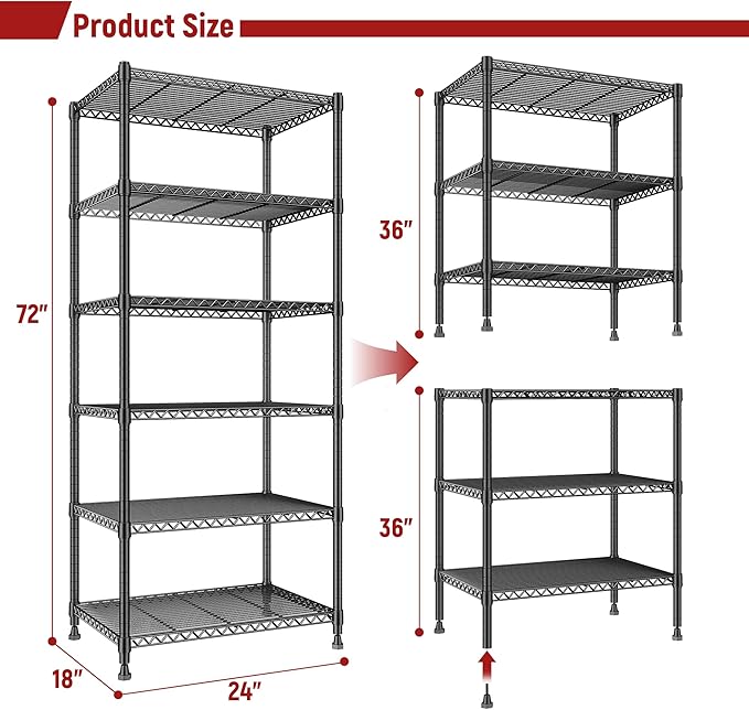 REIBII 72’’H Wire Shelving, 6 Tier Metal Shelving Units and Storage Shelves - Image 3