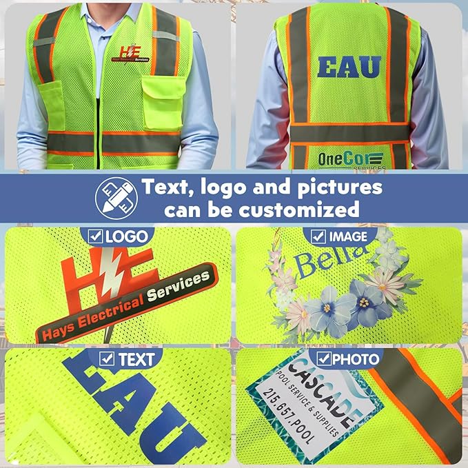 BeautyWill 10/20 Pack Custom Logo Safety Vest, Bulk High Visibility Class 2 - Image 4