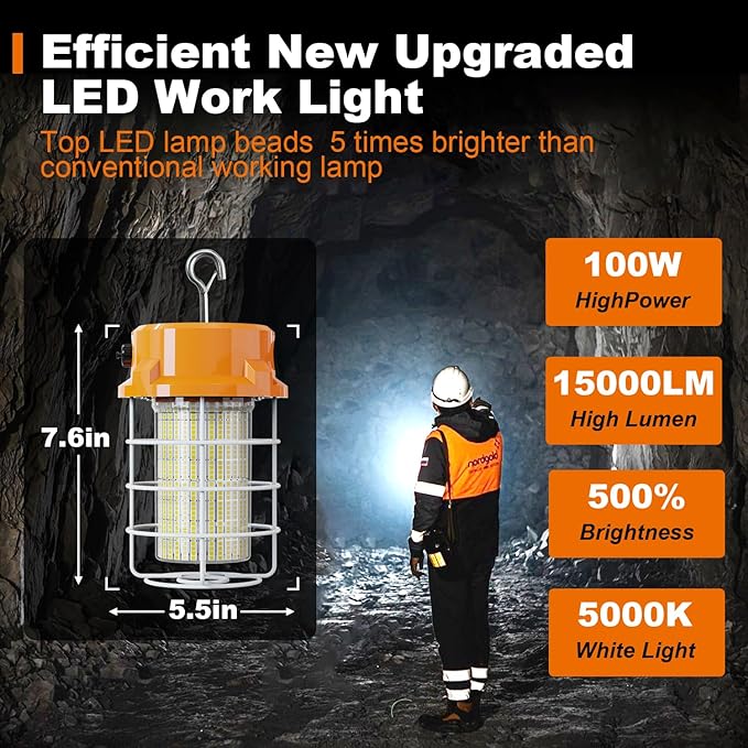 100W LED Temporary Work Light 15000lm Construction Lights 5000K Temp Light - Image 2