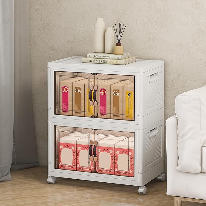 Storage Bins with Lids and Wheels, 90QT-45QT*2Tier Collapsible Bathroom Storage by Unknown