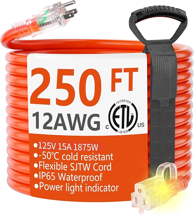 HUANCHAIN 250 ft Outdoor Extension Cord Waterproof 12/3 Gauge Heavy Duty by huanchain