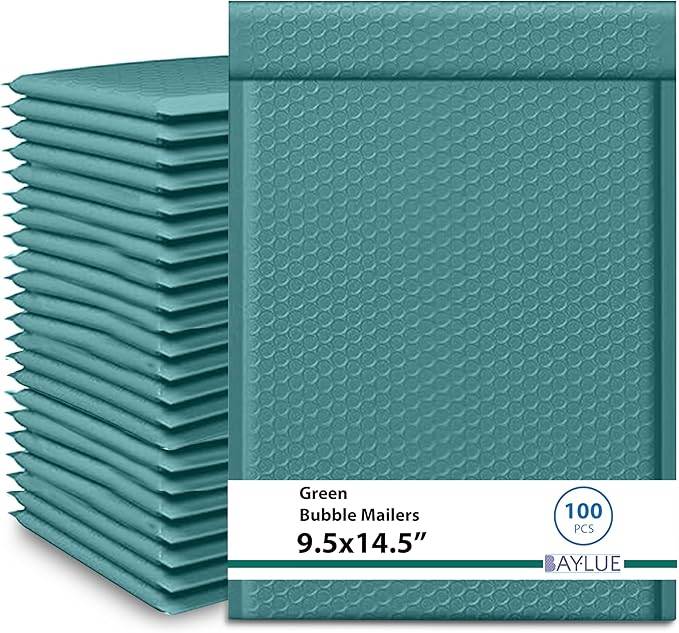 Green 9.5x14.5 Inch Poly Bubble Mailers #4 | Self Seal Large Padded Envelopes by BAYLUE