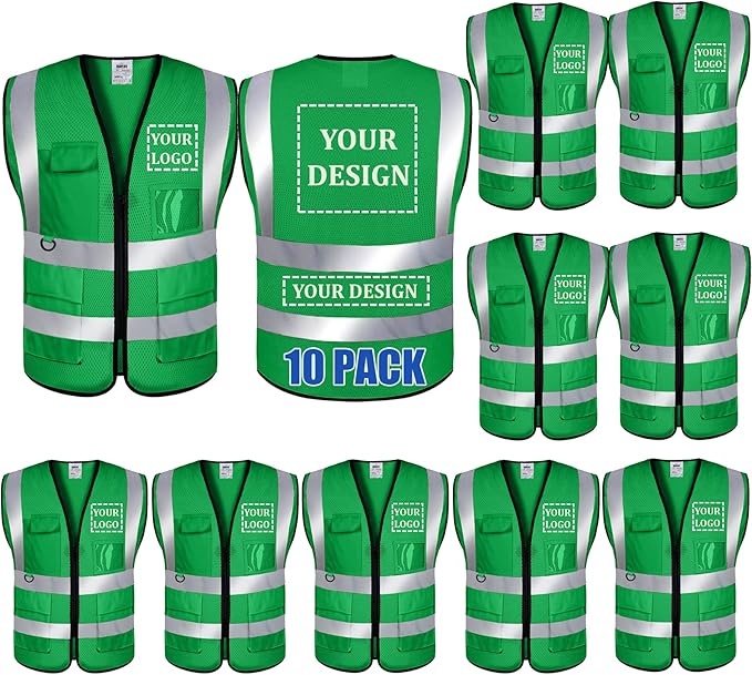 BeautyWill Custom Logo 10/20 Pack Safety Vest Class2 High Visibility Vest by BeautyWill