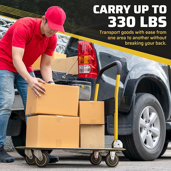 Heavy Duty Foldable Push Cart Dolly | 330 lbs. Capacity | Upgraded Collapsible - Image 4