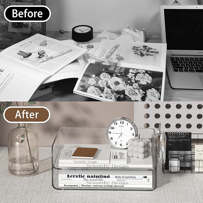 2-Tier Office Organizer with Pen Holder, Stackable Paper Tray - Image 6