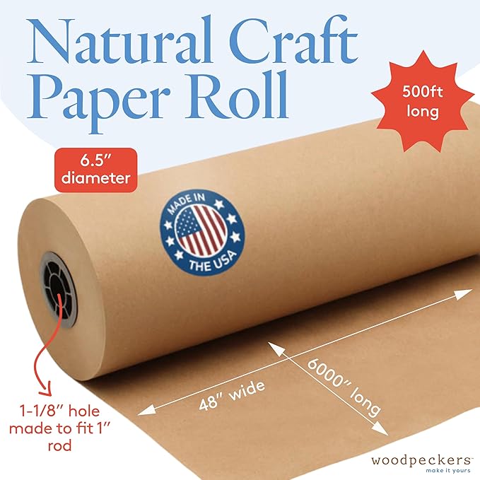 Woodpeckers Brown Kraft Paper Roll 48 inch Wide, 6000 inch Long, 1 Roll - Image 2
