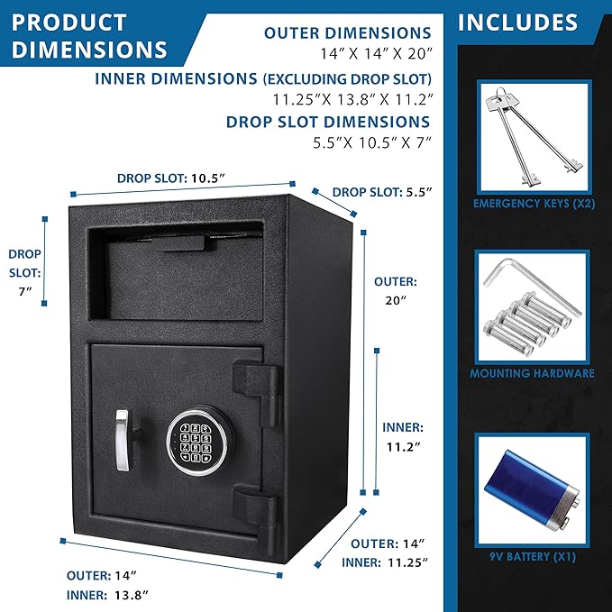 BARSKA AX12588 Standard Keypad Security Depository Drop Safe 1.03 Cubic Ft - Image 7