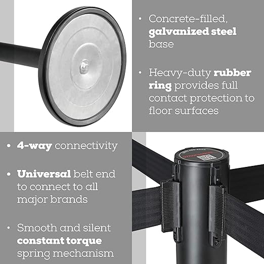 Qbuster Black Stanchions with Retractable Belts, Crowd Control Safety Barrier - Image 4