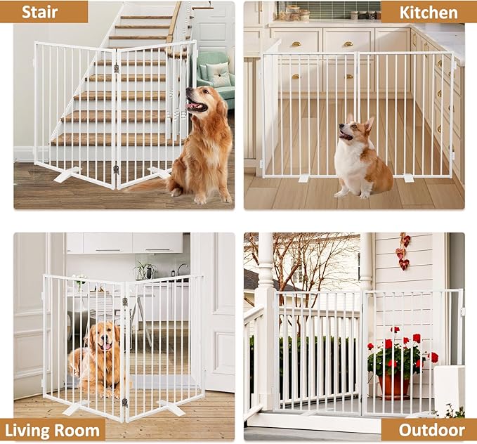 Metal Freestanding Dog Gates, Extra Wide 24", Heavy Duty Freestanding Pet - Image 6