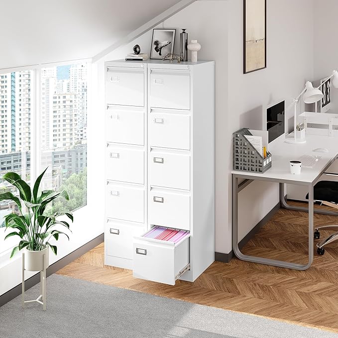 5 Drawer File Cabinet with Lock Metal Vertical File Cabinet Office Home - Image 4