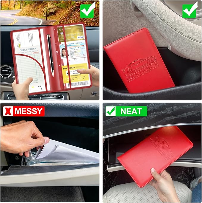 Car Registration and Insurance Card Holder, Leather License Document Red Glove - Image 6