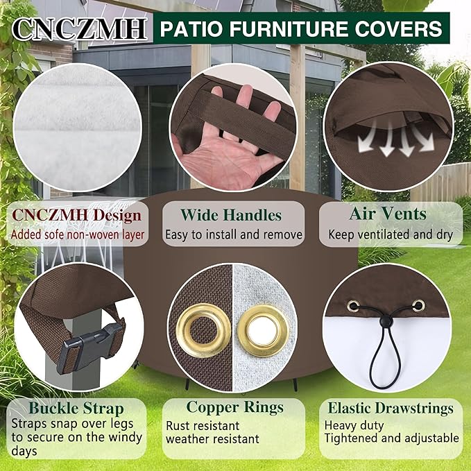 Heavy Duty Patio Furniture Covers Waterproof, 600D Round Outdoor Furniture - Image 5