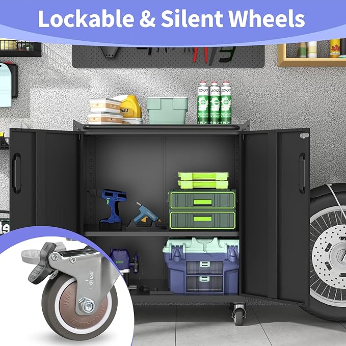 Metal Garage Storage Cabinet on Wheels, Lockable Rolling Tool Cabinet - Image 6
