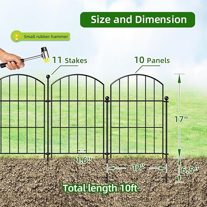 Metal Garden Fence 17in x 10ft, 10 Panels + 11 Stakes Dog Fence Border Fence - Image 3