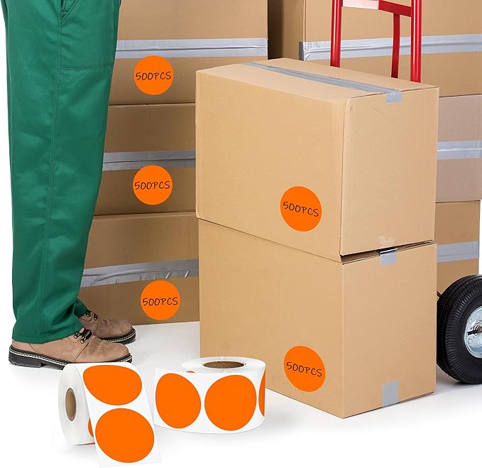 2 Inch Orange Circle Stickers 500 Pcs, Permanent Color Coding Dots - Image 4