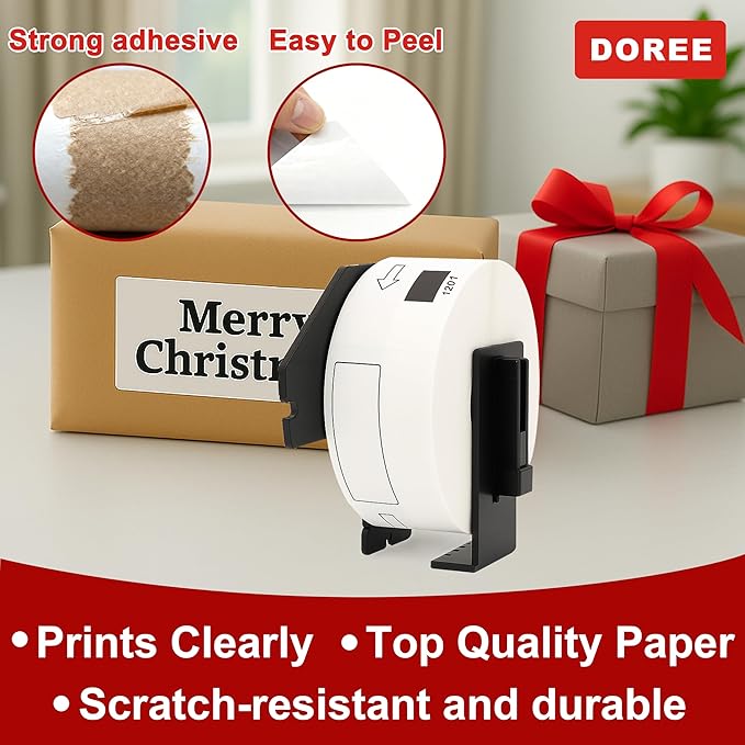 DOREE 10 Rolls DK1201 Die-Cut Standard Address Labels 1.14"x3.5" Black on White - Image 4