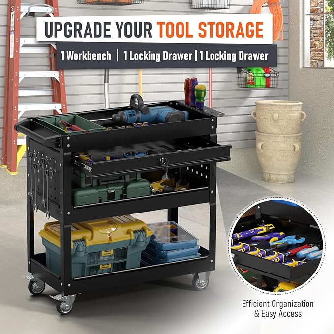 3 Tier Rolling Tool Cart, Heavy Duty Service Cart on Wheels - Image 5