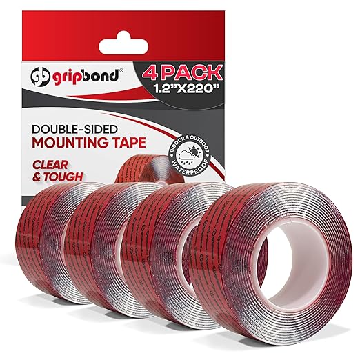 GripBond Clear Double Sided Tape, 4 Rolls, 1.2”x220” – Clear Mounting Tape by GripBlue