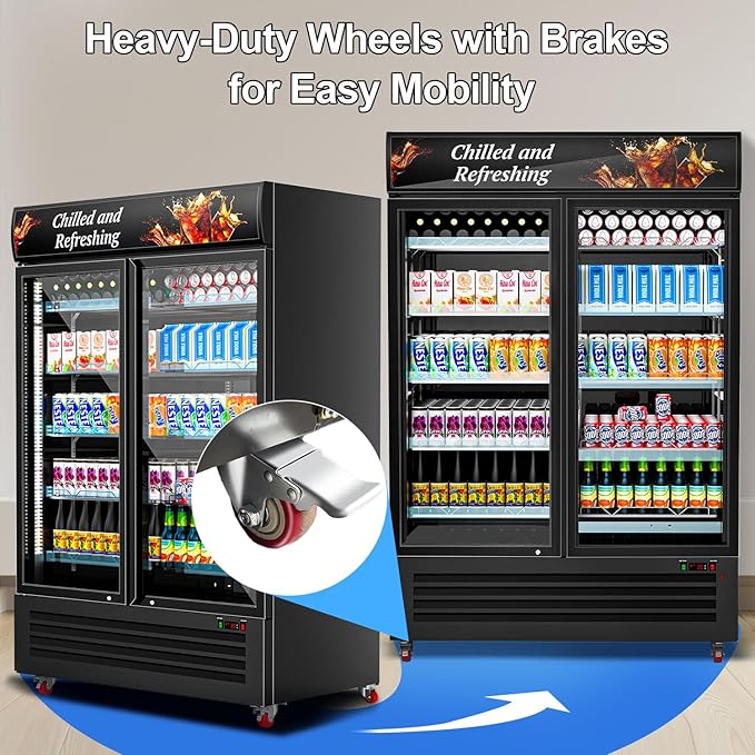 Tylza Commercial Refrigerator, Double Glass Door Display Beverage Fridge - Image 7