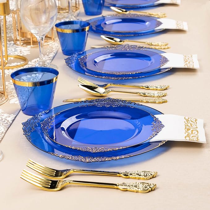 175PCS Clear Blue Plastic Plates - Image 7