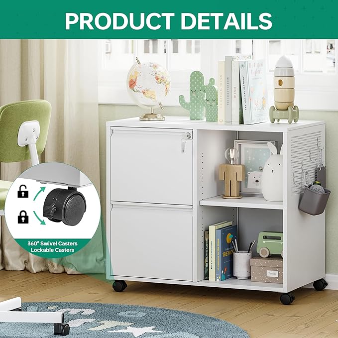 Letaya Mobile File Cabinet, Metal Lateral Rolling Printer Stand Filing Cabinets - Image 5