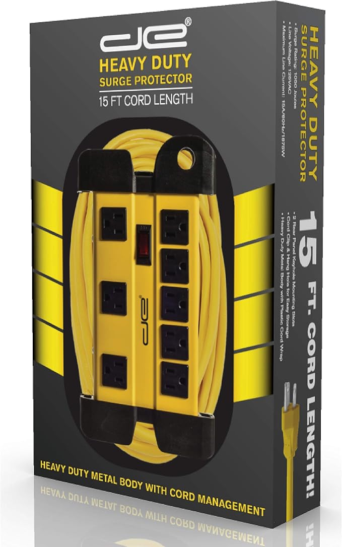 Digital Energy 15 Foot Long Surge Protector 8-Outlet Heavy Duty Metal Mountable - Image 2