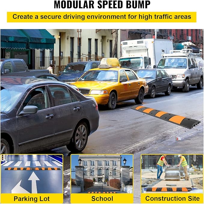 VEVOR Rubber Speed Bump, 1 Pack 2 Channel Speed Bump Hump, 72.8" Long Modular - Image 2
