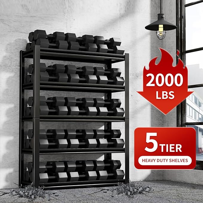 5 Tier Garage Shelving Storage Shelves 2000LBS Heavy Duty Metal Shelving Units - Image 6