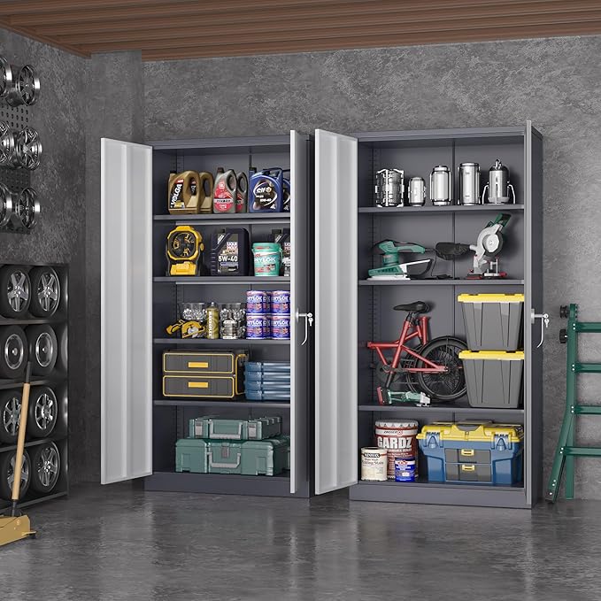 Greenvelly Metal Garage Storage Cabinet, Locking Steel Cabinet - Image 2