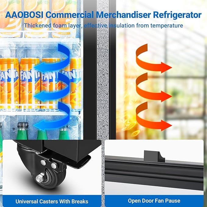 AAOBOSI Commercial Merchandiser Refrigerator, 12.29 Cu.Ft Glass Door Display - Image 8