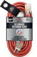 50 ft - 14 Gauge Extension Cord Outdoor - Made in USA - Lighted on Both Ends - by AnthemCable
