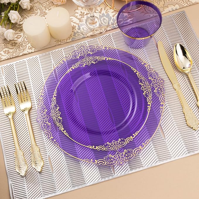 175PCS Clear Purple Plastic Plates - Image 6