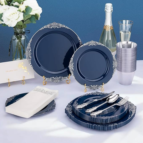 175PCS Navy Blue Plastic Plates - Image 2