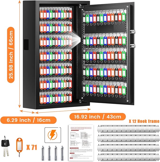 144 Keys Fireproof Key Cabinet, Anti-Theft Heavy Duty Key Lock Box - Image 3