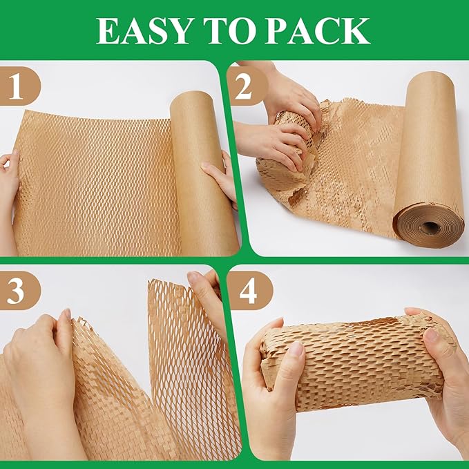 Honeycomb Packing Paper Wrap 12"x60' Recycled Bubble Cushioning Wrap Roll Eco - Image 4