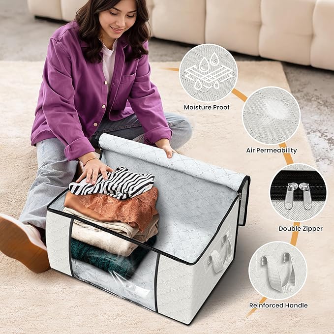 Fab totes 8 Pack Clothes Storage, Foldable Thick Fabric Blanket Storage Bags - Image 4