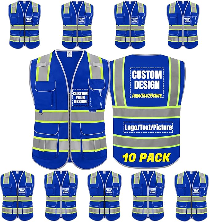 BeautyWill Custom Logo 10 Pockets Safety Vest Class2 ANSI Certified High by BeautyWill