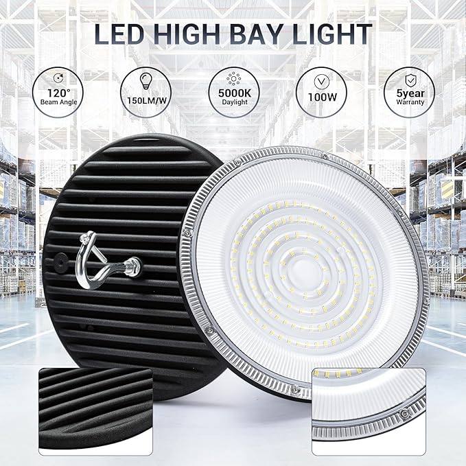 100W UFO Led High Bay Light, IP66 Waterproof, 15050LM 5000K Daylight Area - Image 5