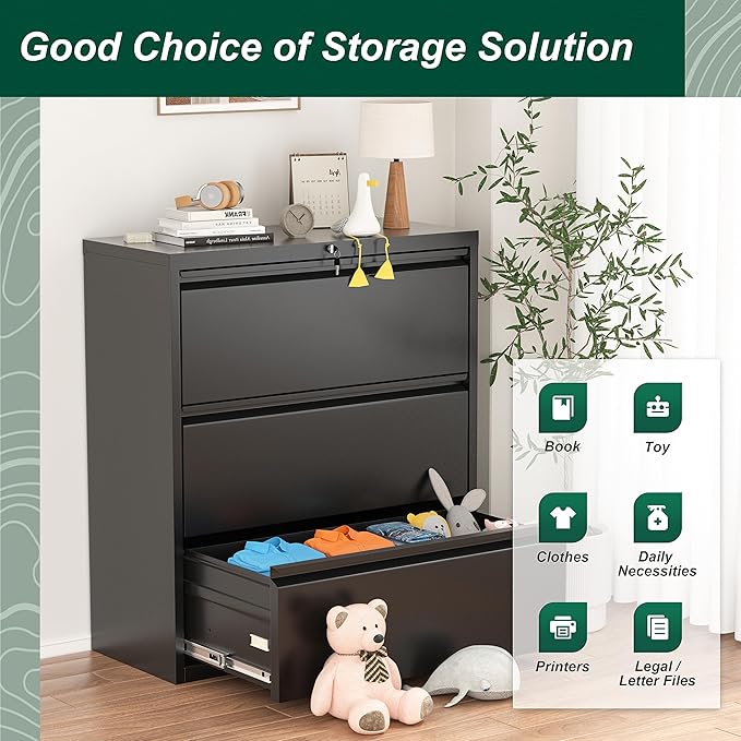 Superday Filing Cabinet Lateral File Cabinet 3 Drawer, Locking Metal Office - Image 7