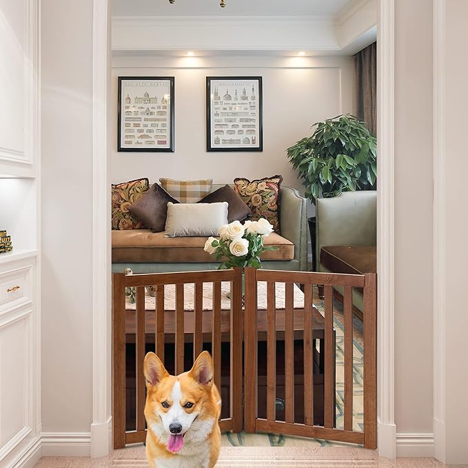 LZRS 2-Panel Wooden Free Standing Foldable Dog Gate Indoor – Solid Hardwood 24" - Image 7
