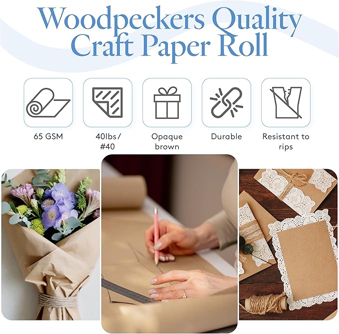 Woodpeckers Brown Kraft Paper Roll 30 inch Wide, 12000 inch Long, 1 Roll - Image 3