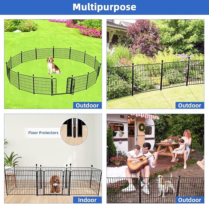 ADAVIN 24 in Garden Fence with Gate, 14 Panels Heavy Duty Iron Metal Animal - Image 5