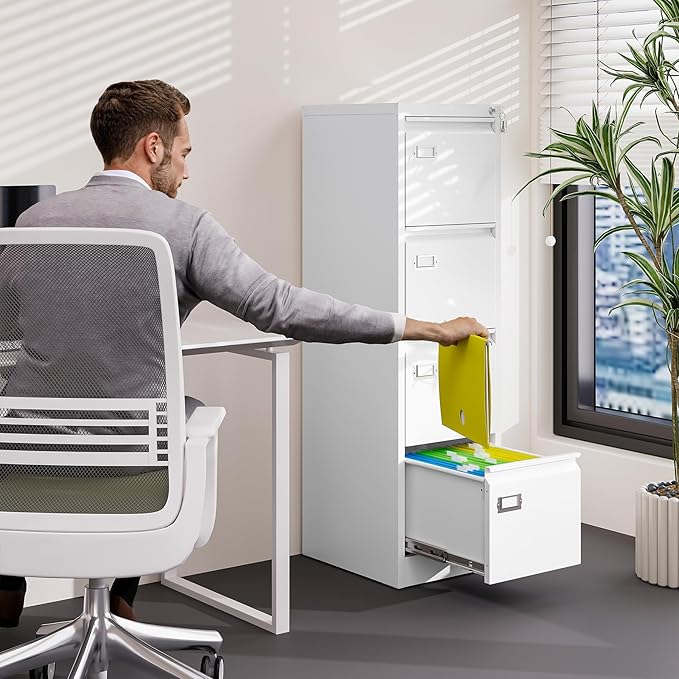 4 Drawer File Cabinet with Lock Metal Vertical File Storage Cabinet Office Home - Image 2