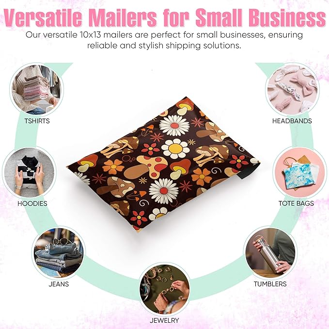 10x13 Poly Mailers – Cottagecore Mushrooms – Waterproof, Tear-Resistant - Image 4