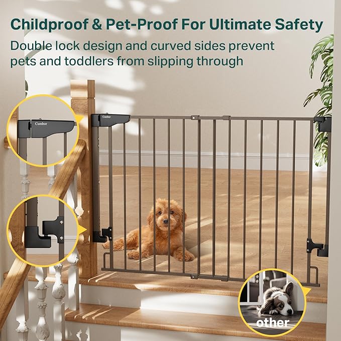 Cumbor 29.2–43" Baby Gate for Stairs, Wall-Mounted, Expandable No Bottom Bar - Image 4