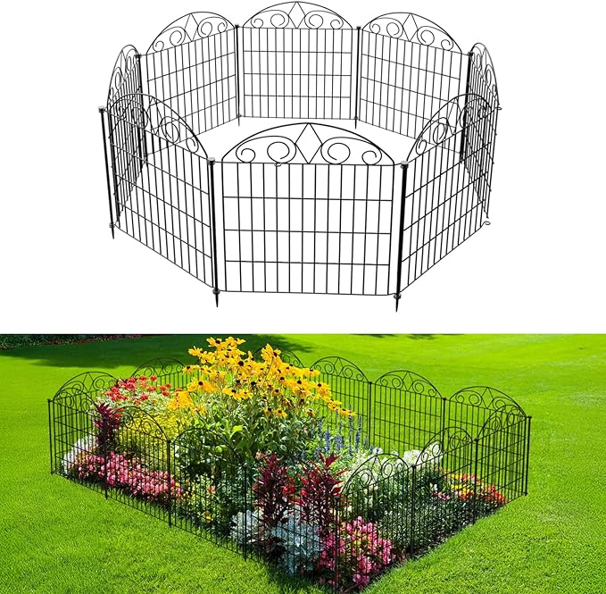 SUNLAX 10 Panels Garden Fence 20ft x 24in Metal No Dig Fence Animal Barrier by SUNLAX