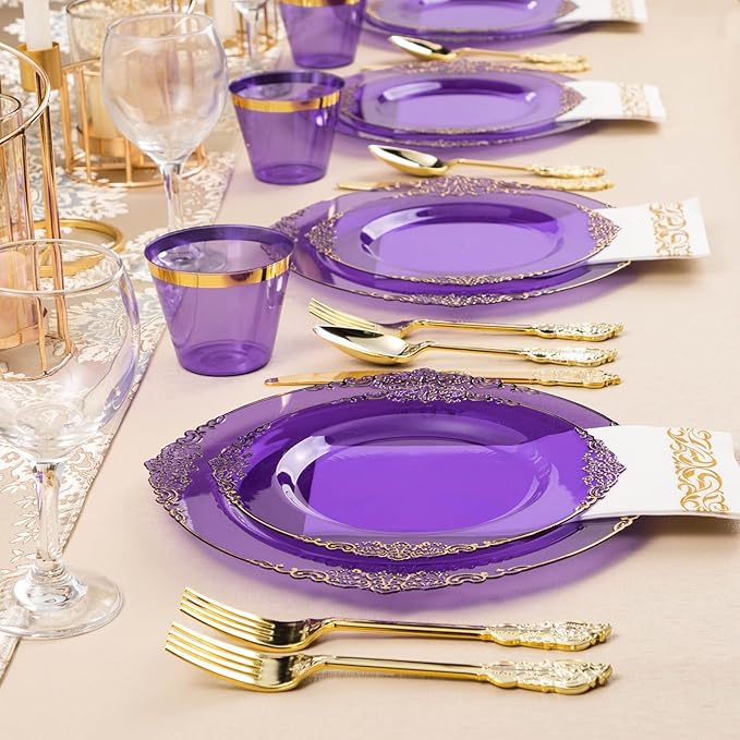 700PCS Clear Purple Plastic Plates - Image 7